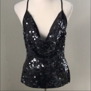 F21 Sparkly Sequin Cowl Neck Haltered Back Cami Small